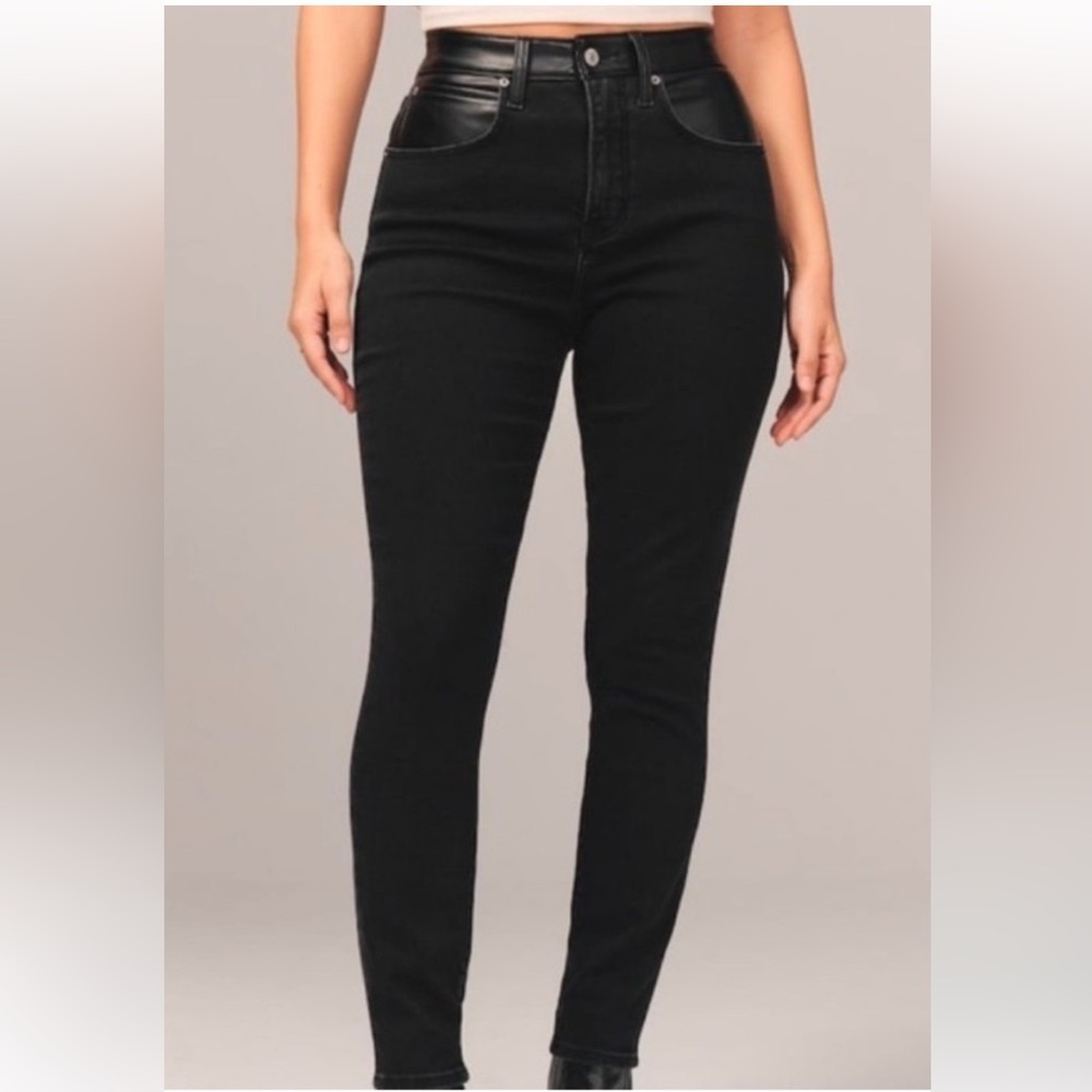 Abercrombie & Fitch Mixed Fabric High Rise Super Skinny Ankle Jeans / Leather